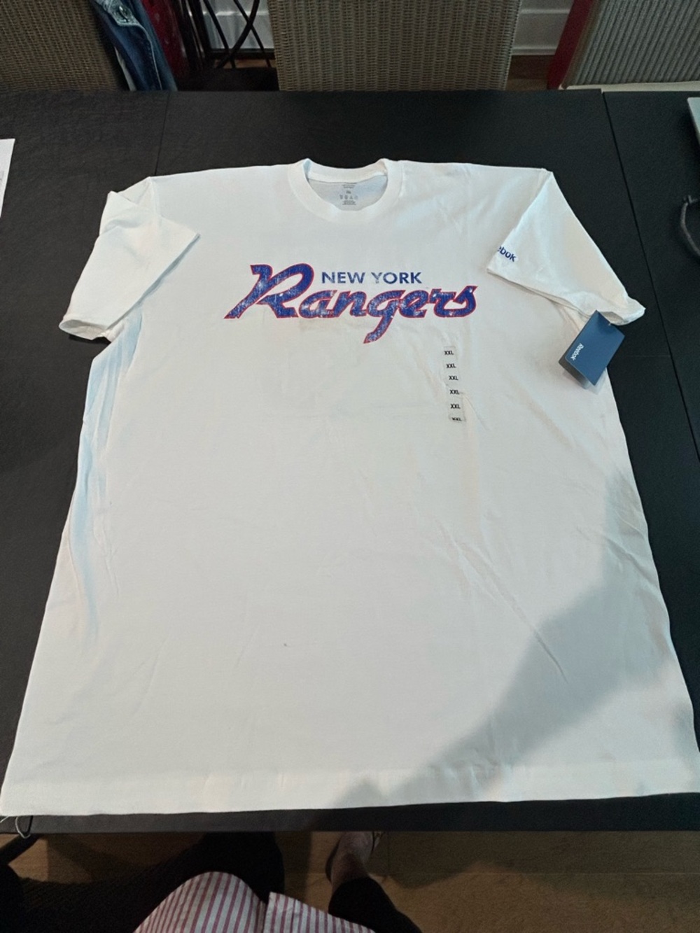 Reebok White New York Rangers Script Logo Tee